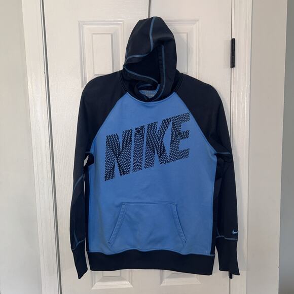 Nike Other - Nike Sweatshirt Women's Large Blue Hooded Therma-Fit Sports Athletic Spellout